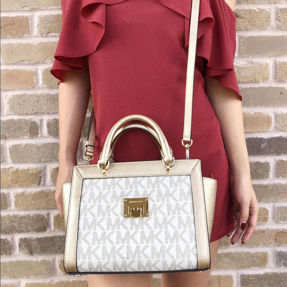 Michael Kors Tina Small Top Zip Crossbody Gold - Picture 2 of 8